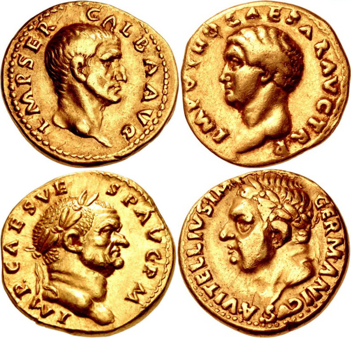 Aurei of the four Roman emperors of 69 AD