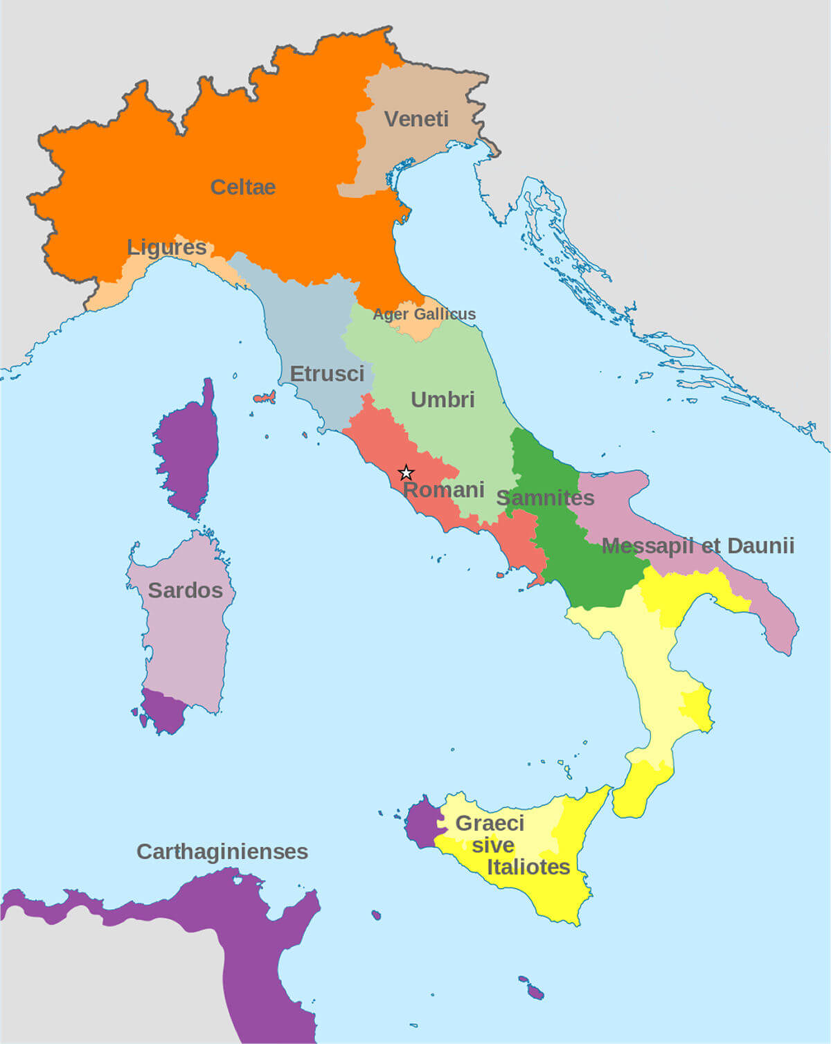 A map of Italy in 4th century BC, showing various tribe confederations/alliances/groups in the wake of the Latin War
