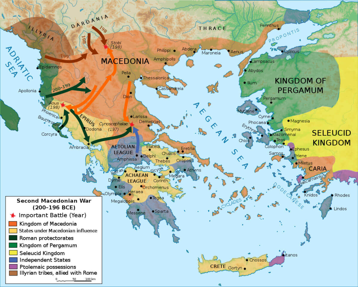 A map of the campaigns and battles of the Second Macedonian War