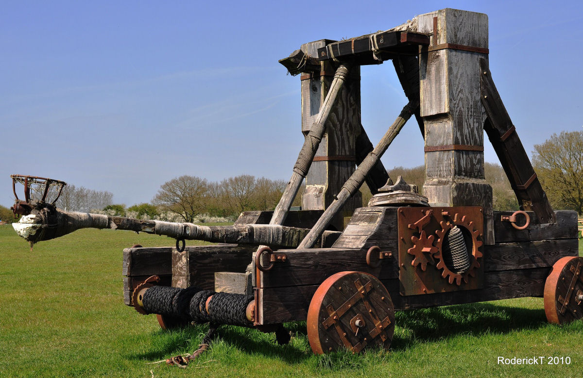 A reconstruction of an ancient Roman siege catapult