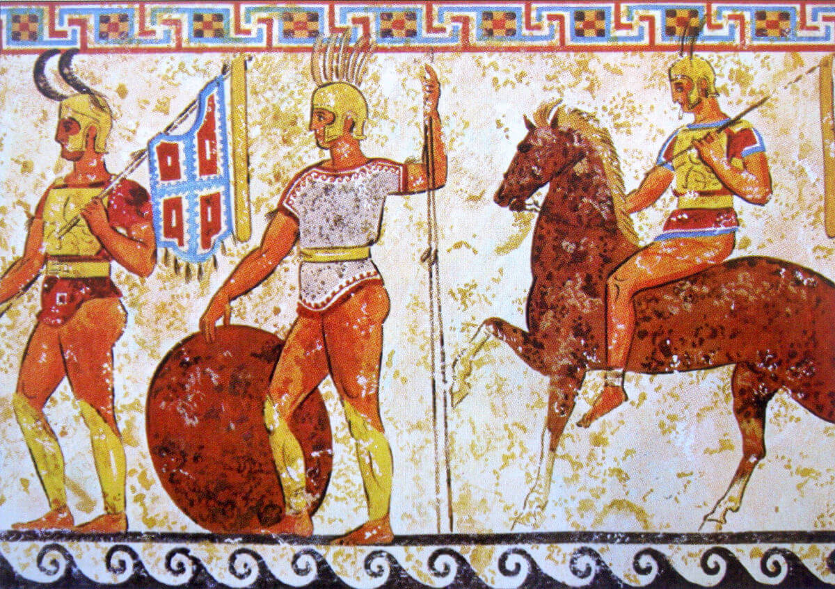 A painting of Samnite soldiers from a tomb frieze