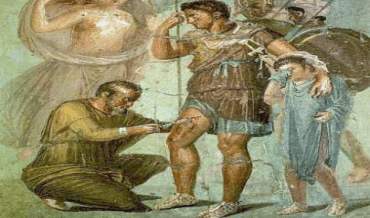 A Roman doctor performing minor surgery
