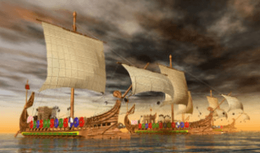 Artist representation of ancient naval warships