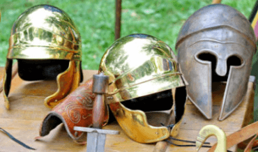Roman helmets, swords and armor