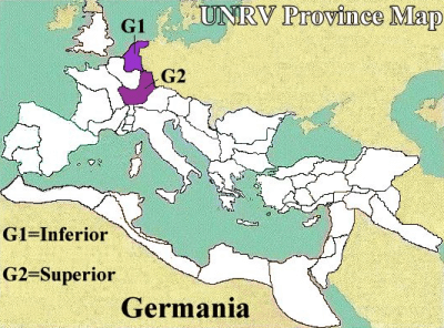 A map of the Roman province of Germania showing Germania Inferior and Germania Superior