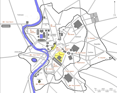 A map of the fourteen districts of the ancient city of Rome