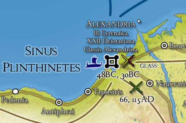 Alexandria, Aegyptus (Egypt) and battle dates shown on the map