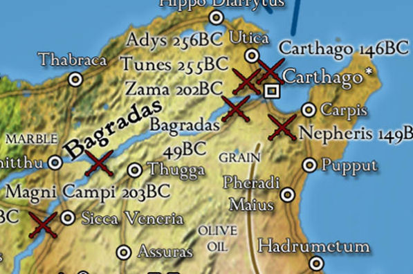 Carthage and Africa details on the Roman Empire wall map