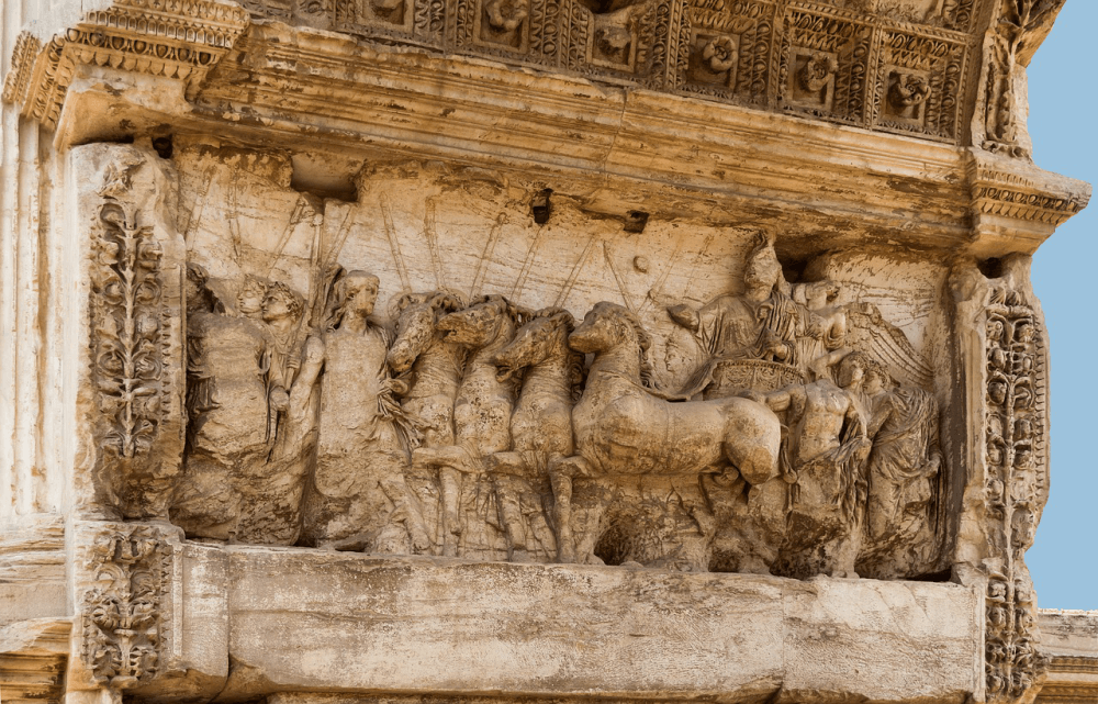 A relief on the Arch of Titus showing Titus' triumph procession through Rome