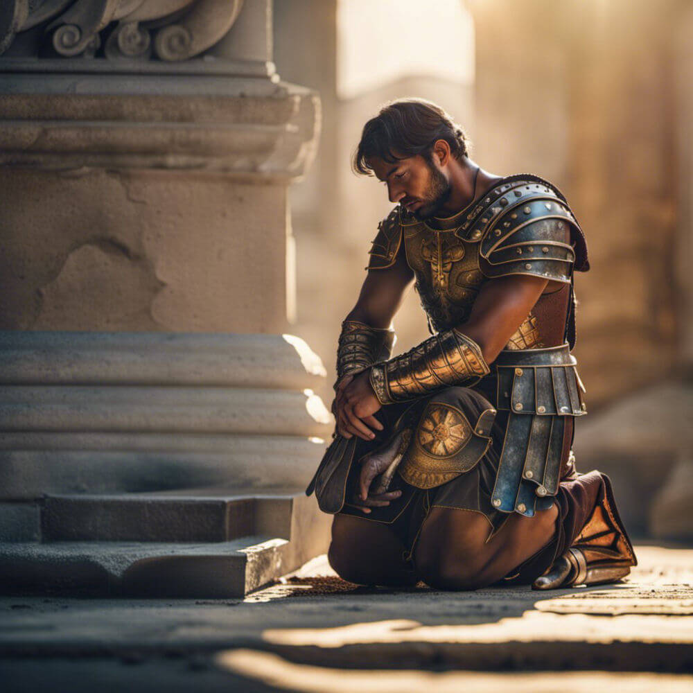 A Roman soldier kneeling in private prayer