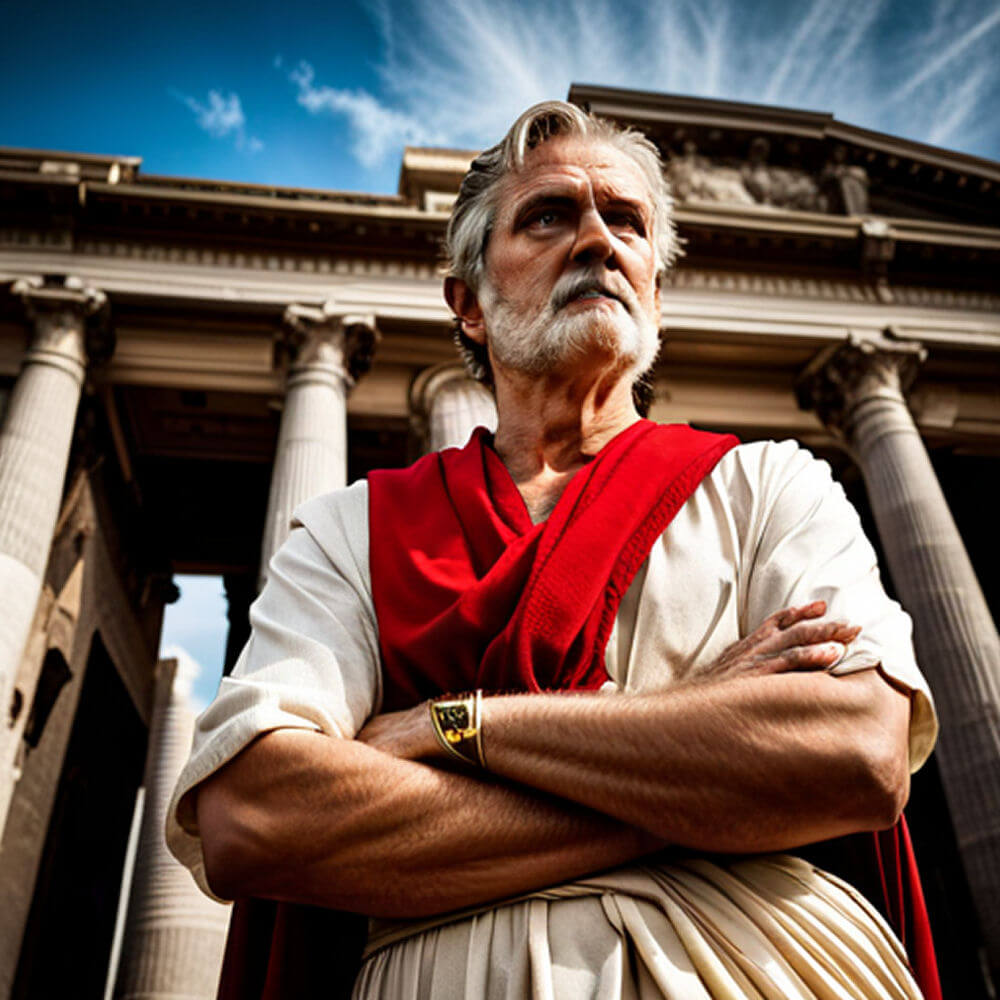 An ancient Roman government official wearing a toga