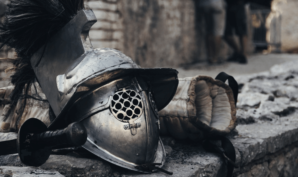 A Roman gladiator helmet