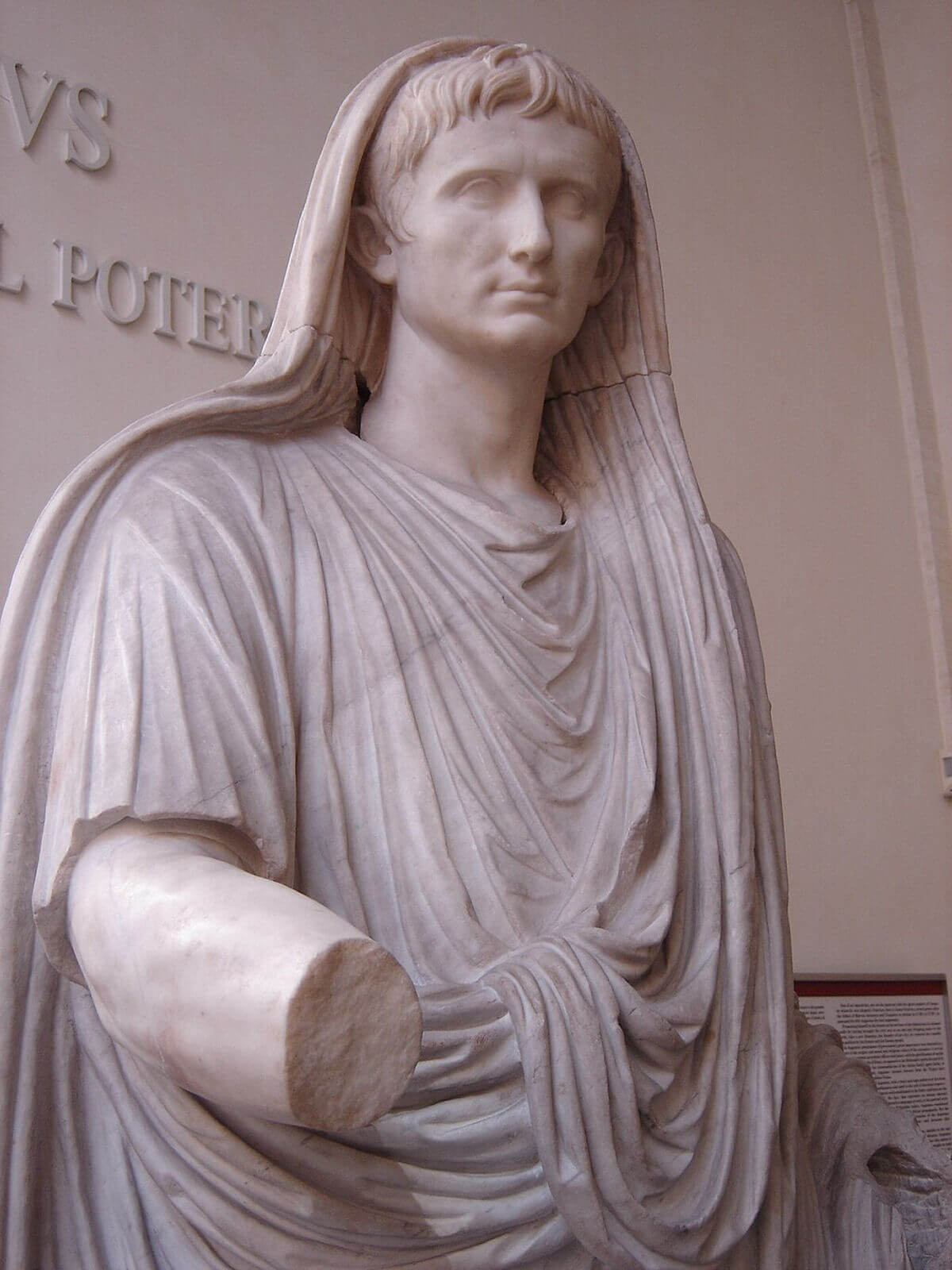 The Via Labicana Augustus marble sculpture of the Roman emperor Augustus as Pontifex Maximus