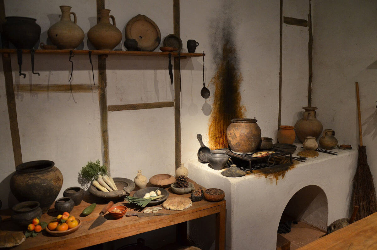 A reconstruction of an ancient Roman culina kitchen