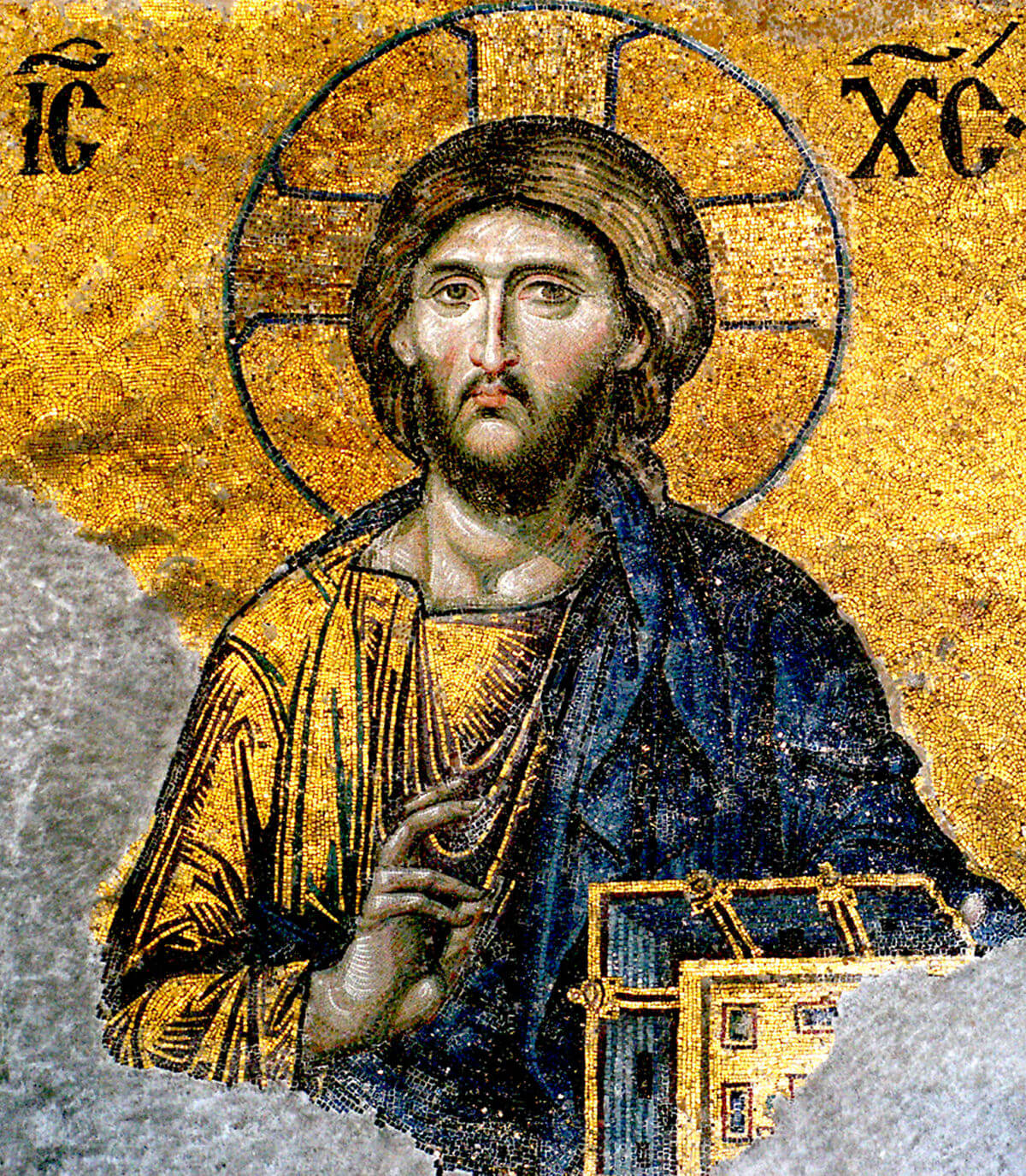 Jesus Christ Pantocrator. Detail from the deesis mosaic in Hagia Sophia, Istanbul, Türkiye