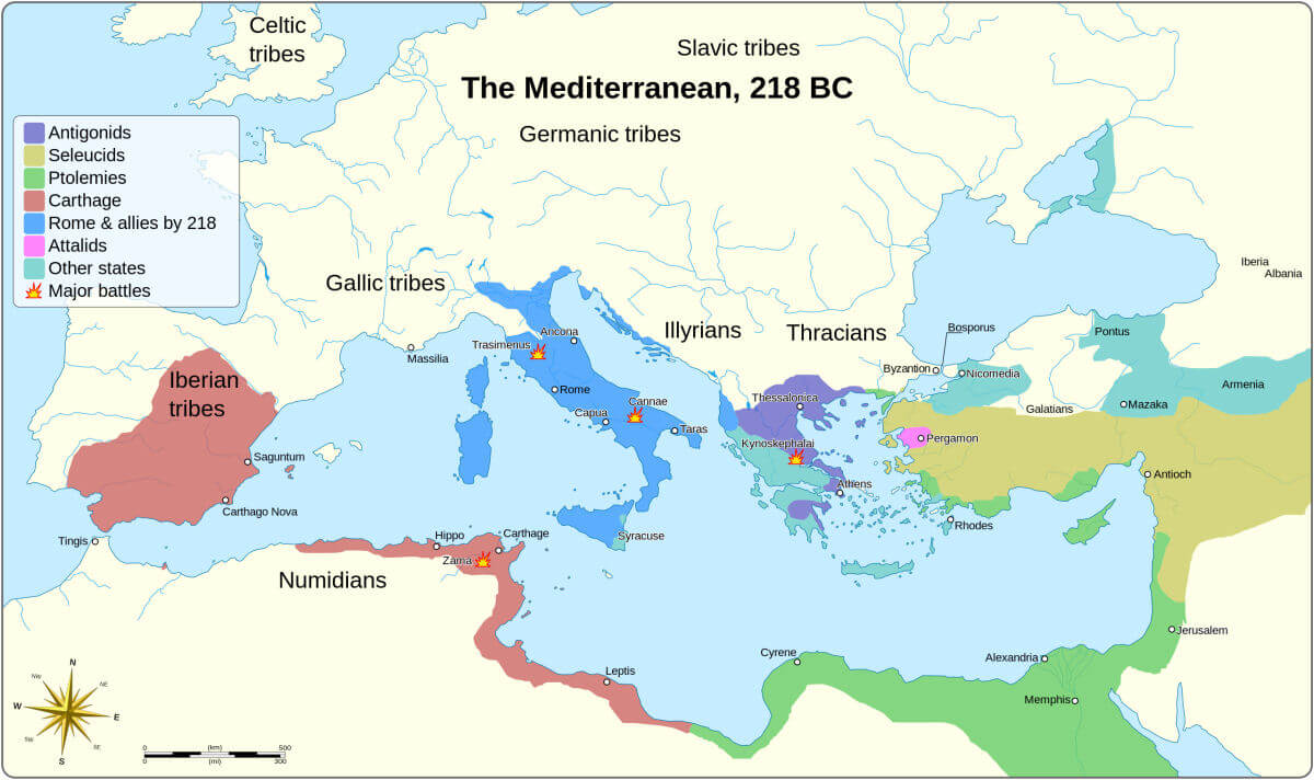The Mediterranean region in 218 BC