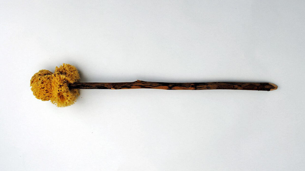 A replica of a Roman xylospongium or 'sponge on a stick'