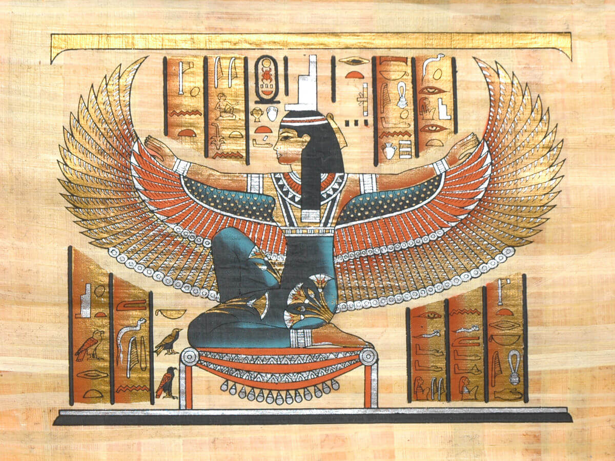 The ancient Egyptian goddess Isis on papyrus