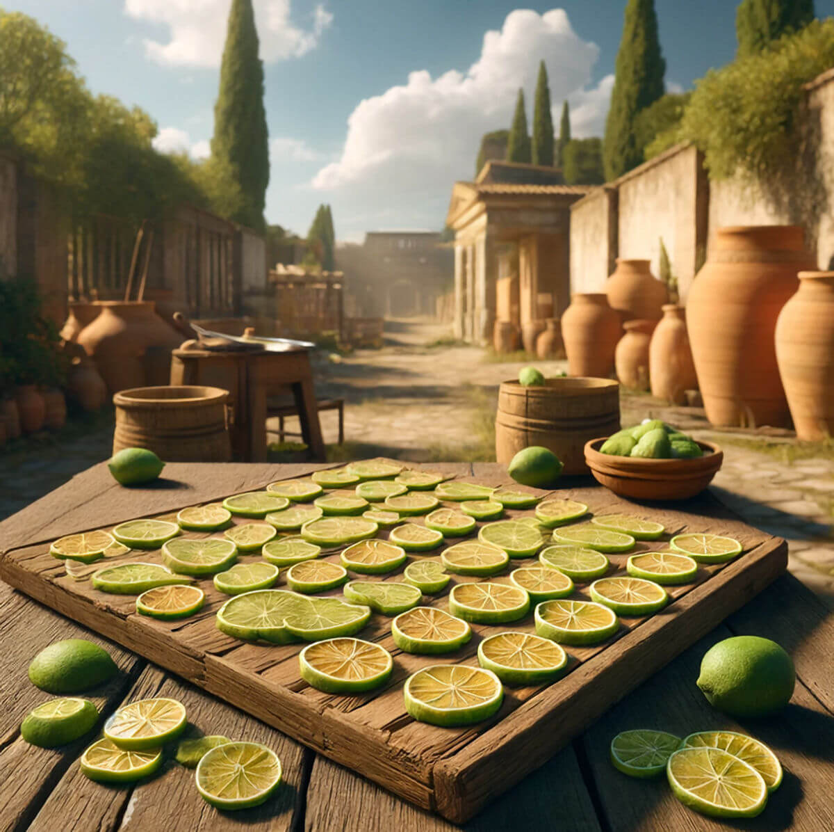 Limes drying outside in the sun