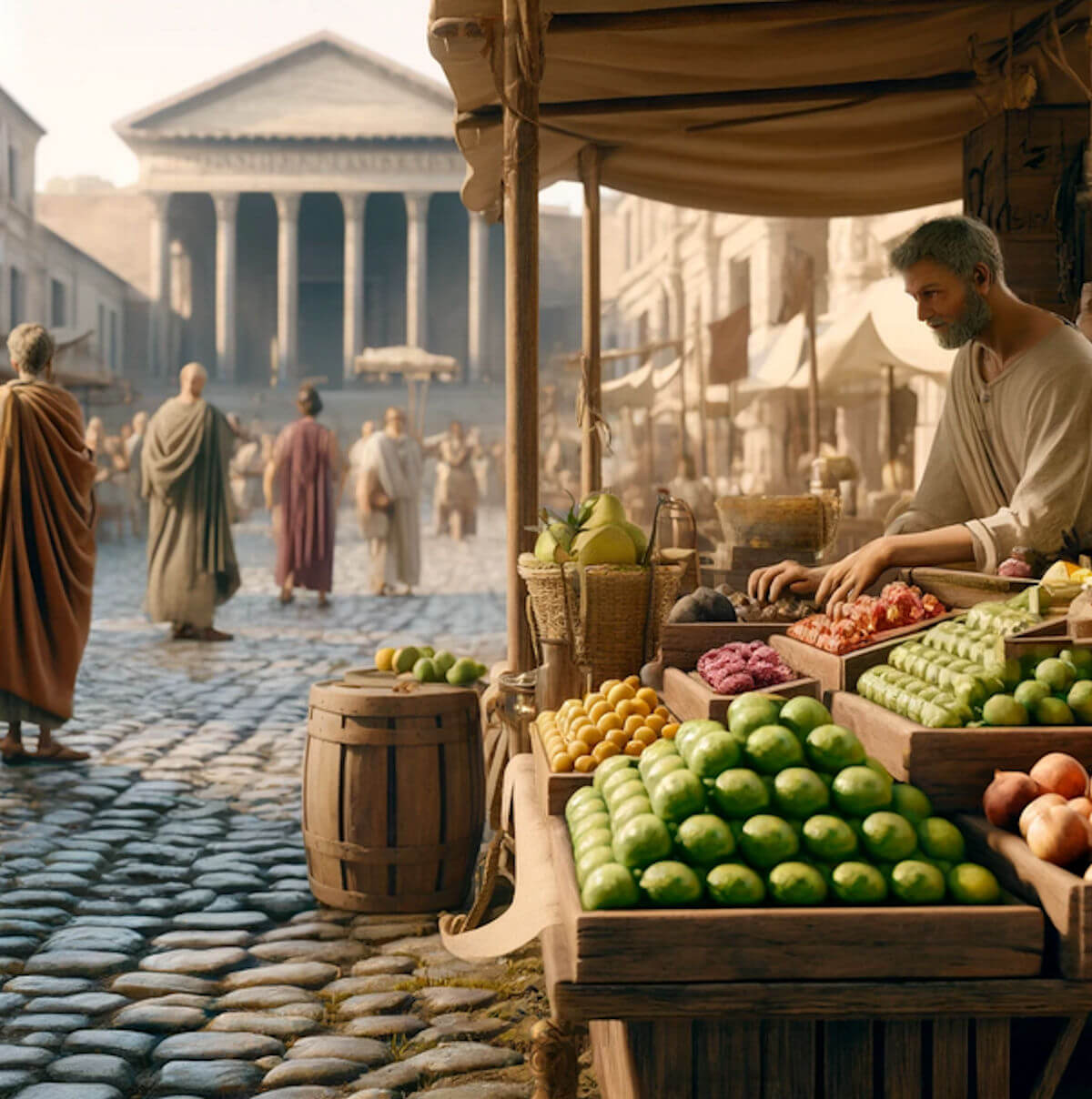 A market stall holder selling limes and other produce