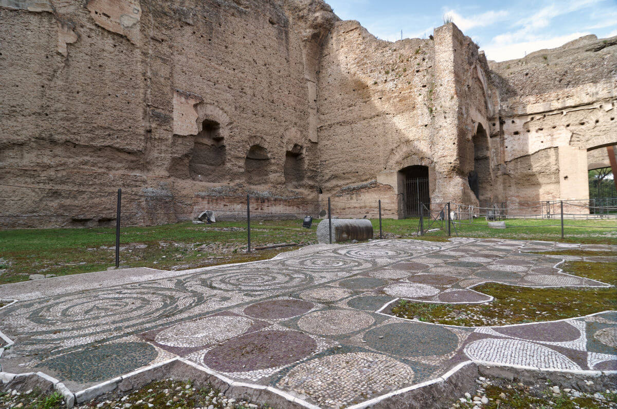 The remains of a mosaic tiled floor at the Baths of Caracalla