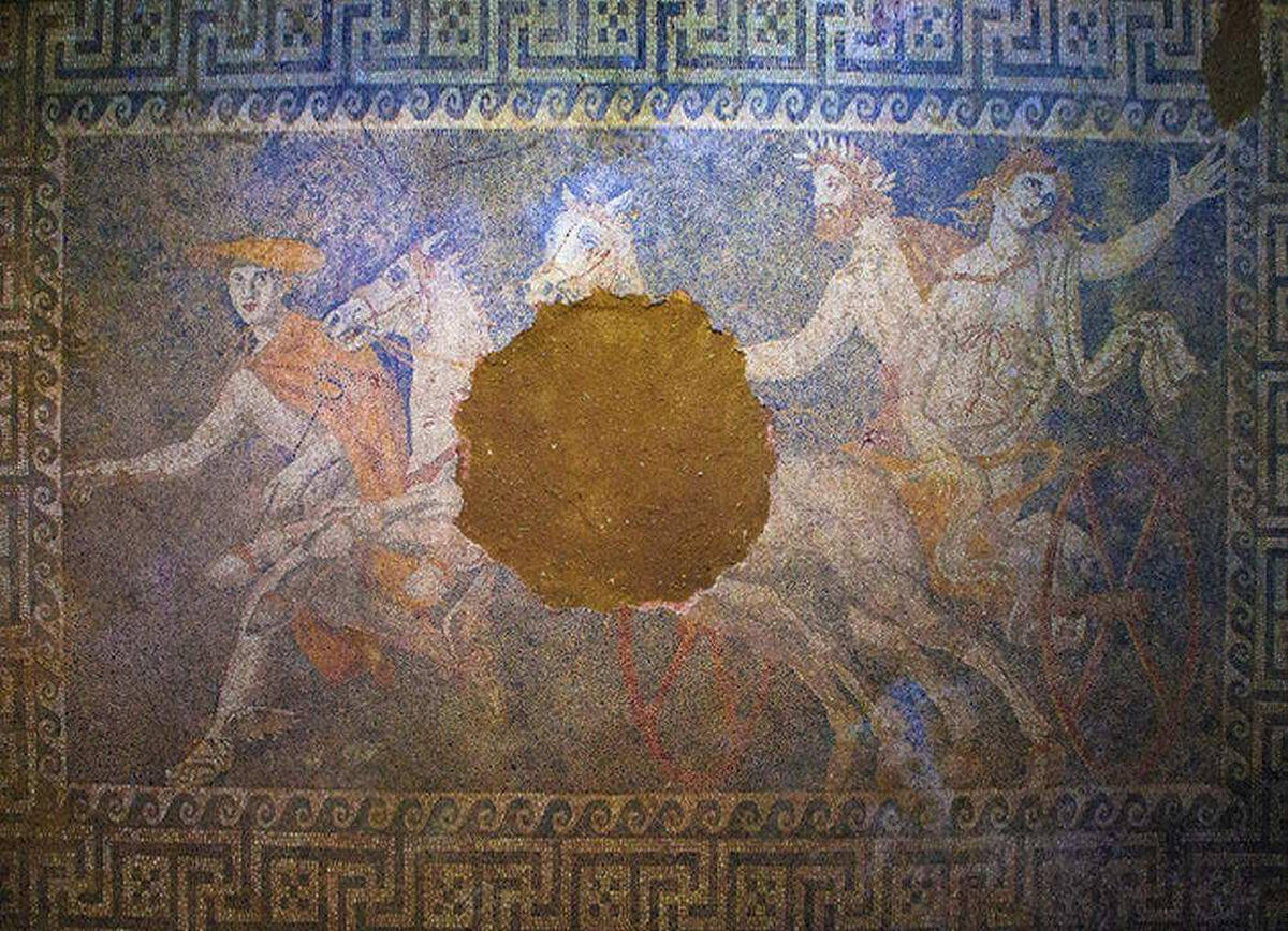 A 4th century BC mosaic of the Kasta Tomb in Amphipolis, Greece depicting the abduction of Persephone by Pluto