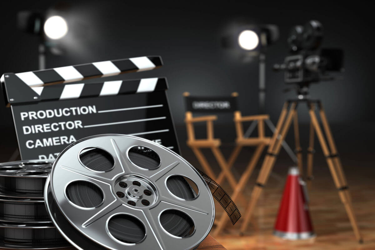 A movie reel on a film set