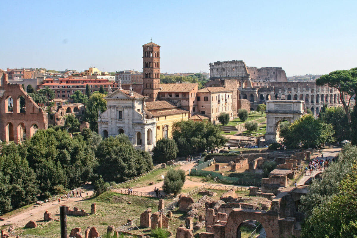 The Palatine Hill in Rome, Italy, containing the Colosseum and the Forum