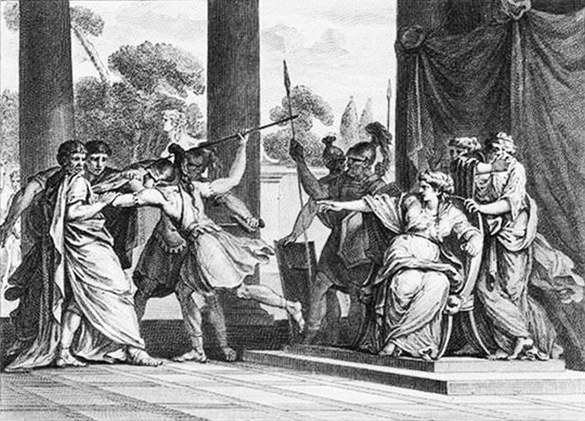 'Queen Teuta orders the Roman ambassadors to be killed' by Augustyn Mirys (1700 - 1790)