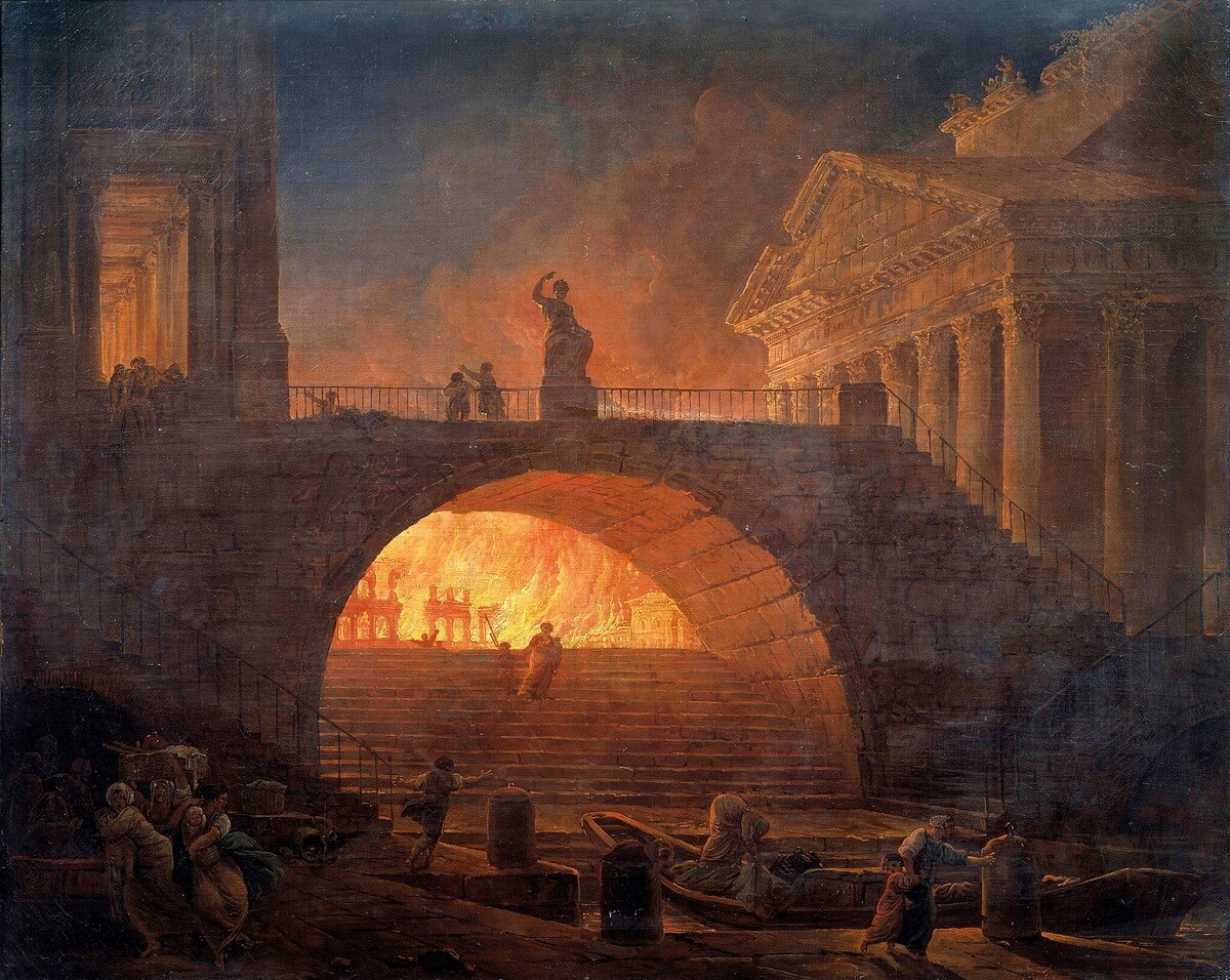 The Fire of Rome, 18 July 64 AD by Hubert Robert (1733–1808)