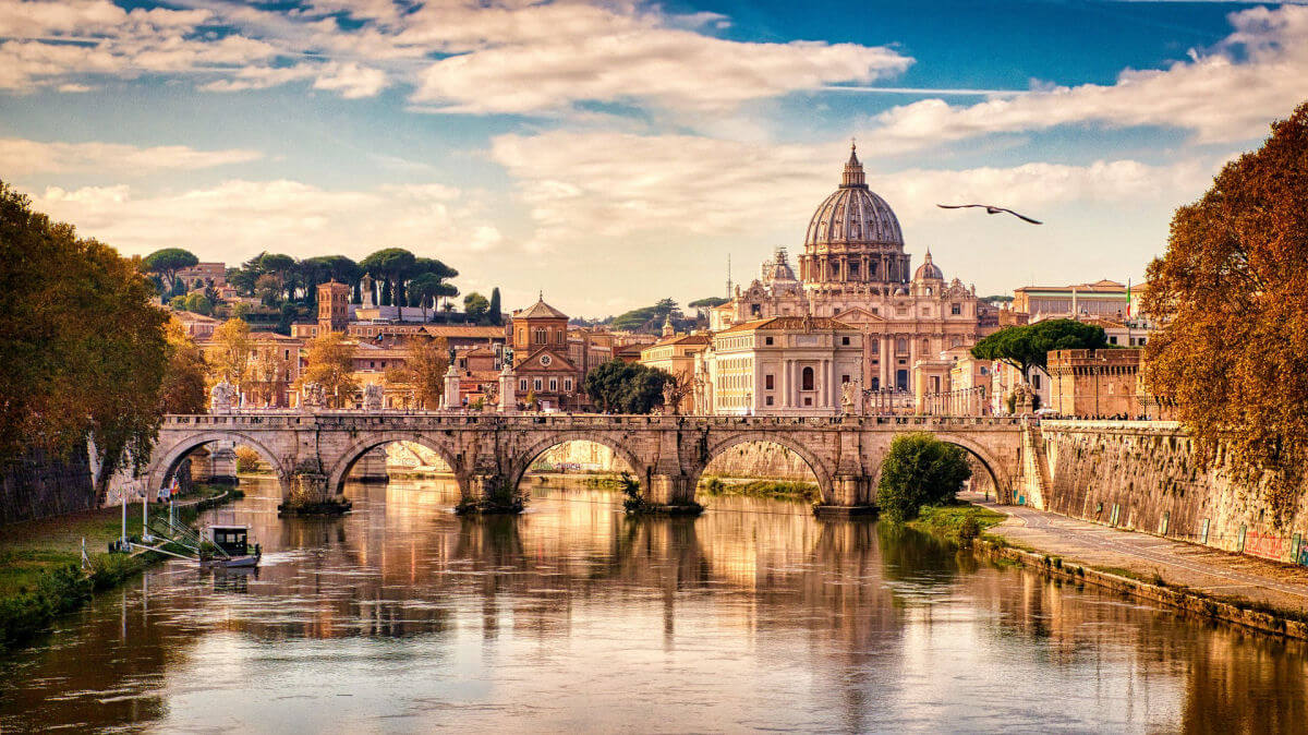 The city of Rome with the River Tiber and the Vatican