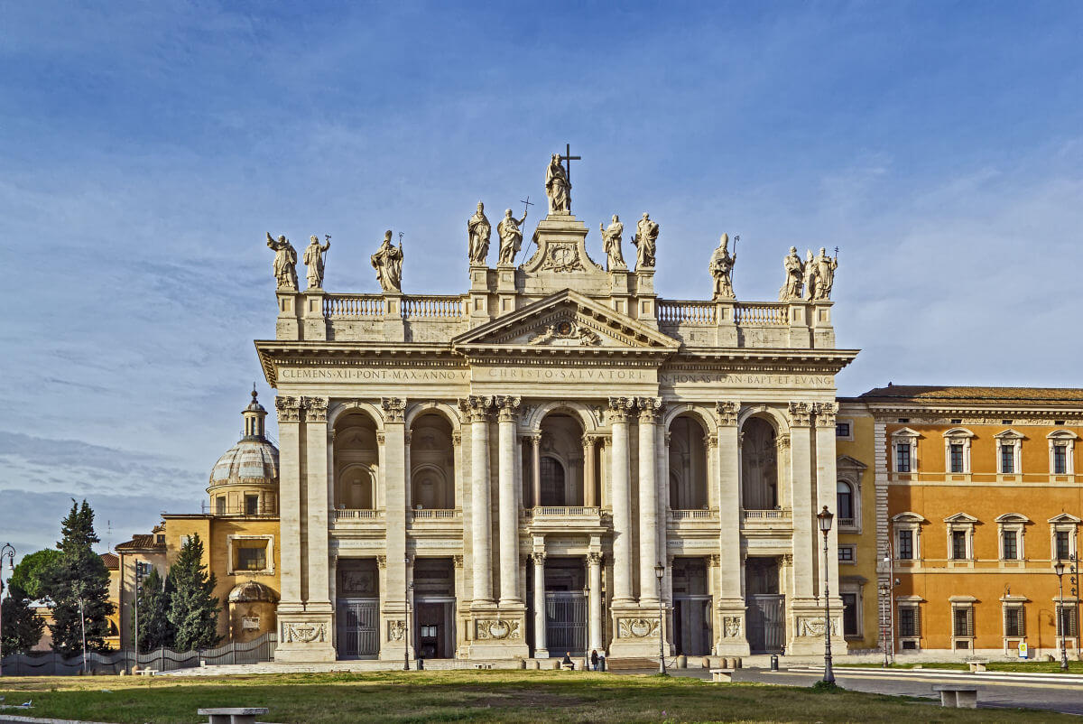 The facade of the Arcibasilica of St. John Lateran in Rome, Italy