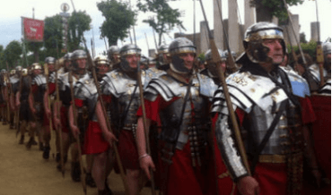 A Roman Legion marching along a road