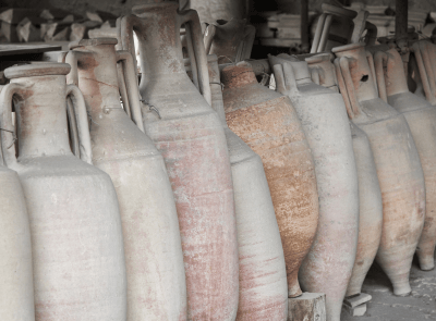A large number of Roman Amphorae pottery storage vessels