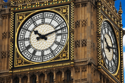The clock face of Big Ben features Roman numerals