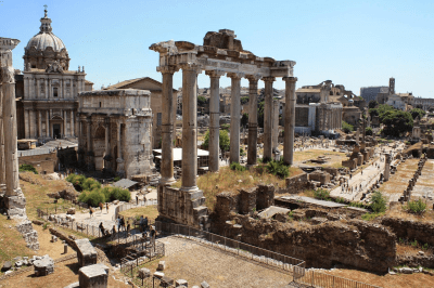 The ruins of the Roman Forum in Rome, Italy