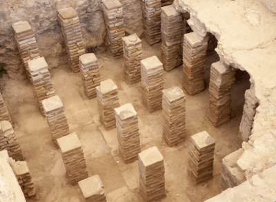 Roman hypocaust pillars and a section of the floor above