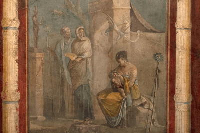 A Roman wall painting in Pompeii