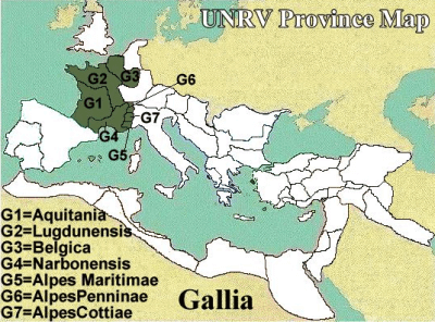 A map of the Roman province of Gallia (Gaul)