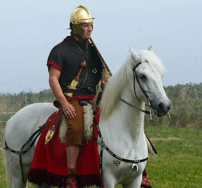 Re-enactor Roman cavalry on horseback