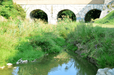 The Rubicon river and ancient bridge in Italy