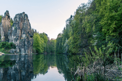 The Externsteine rock formation in the Teutoburg Forest in Germany